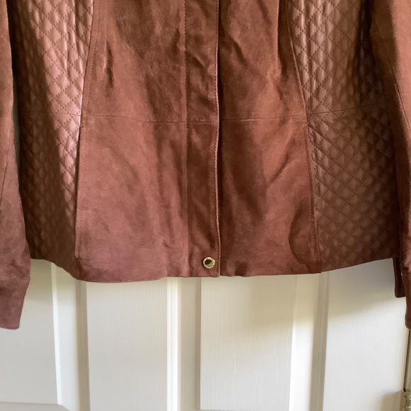 Isaac Mizrahi Suede & Lamb LeatherJacket w/ Quilted Details Saddle Brown SZ 14 - Picture 6 of 16